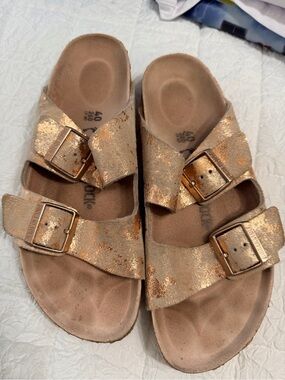 Birkenstock Suede Footbed Slide in Light Brown